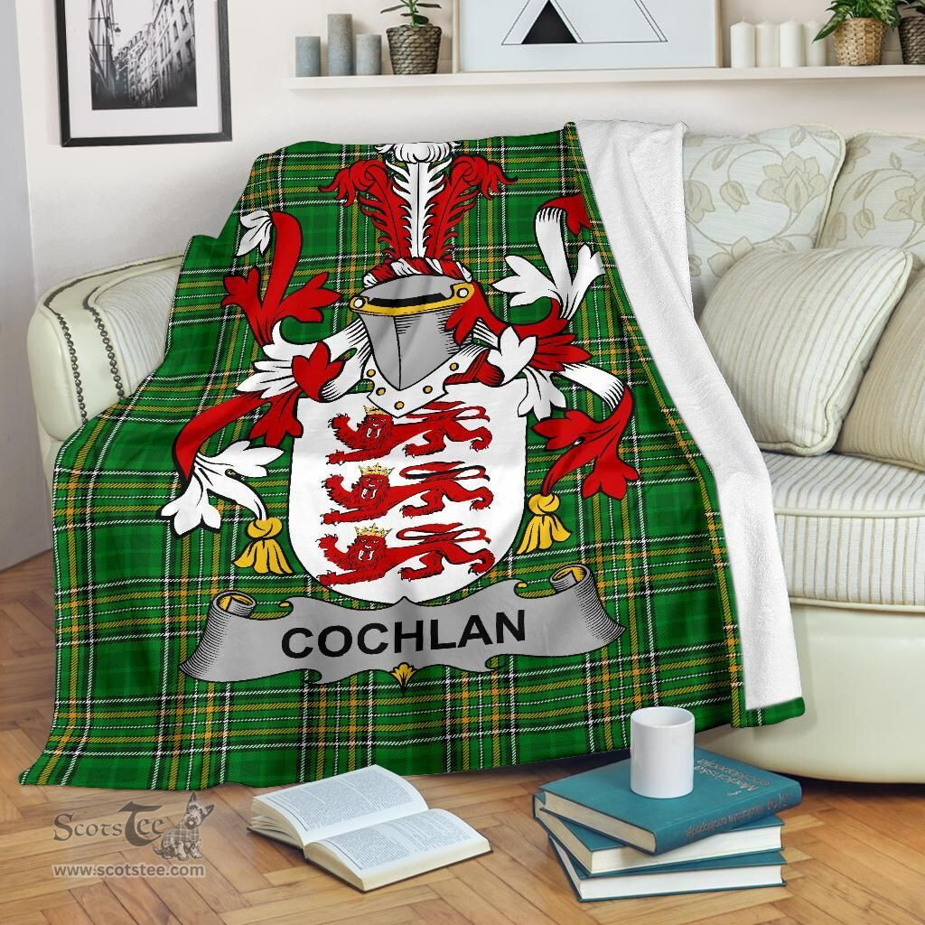 Scottish Cochlan or McCoughlan Coat of Arms Family Crest Ireland Blanket Irish National Tartan Irish County Blanket