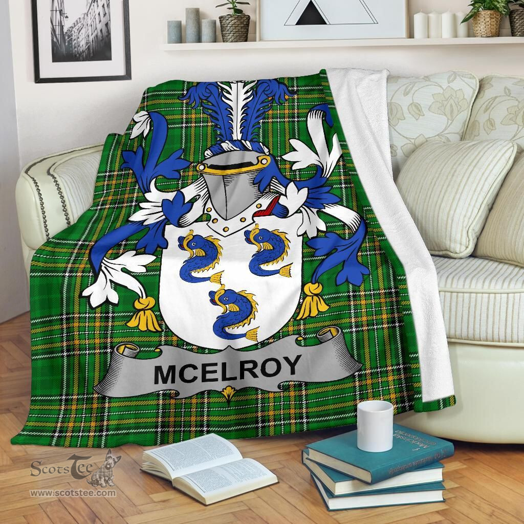 Scottish McElroy or Gilroy Coat of Arms Family Crest Ireland Blanket Irish National Tartan Irish County Blanket