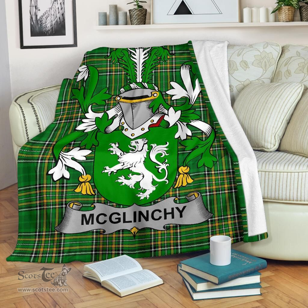 Scottish McGlinchy or McGlinchey Coat of Arms Family Crest Ireland Blanket Irish National Tartan Irish County Blanket