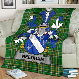 Scottish Needham or O'Nee Coat of Arms Family Crest Ireland Blanket Irish National Tartan Irish County Blanket