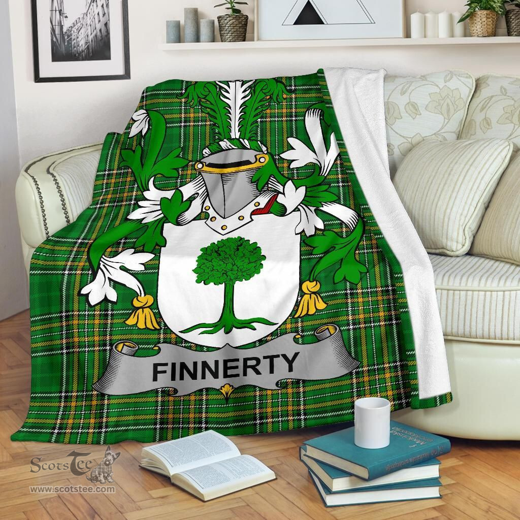 Scottish Finnerty or O'Finaghty Coat of Arms Family Crest Ireland Blanket Irish National Tartan Irish County Blanket