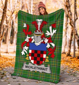 Scottish Micklethwait Coat of Arms Family Crest Ireland Blanket Irish National Tartan Irish County Blanket