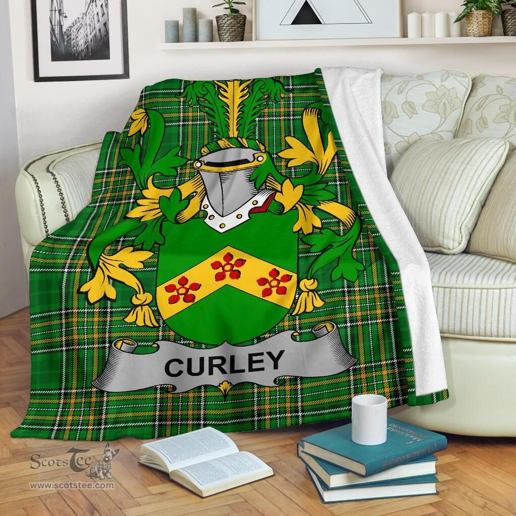 Scottish Curley or McTurley Coat of Arms Family Crest Ireland Blanket Irish National Tartan Irish County Blanket