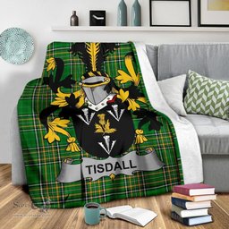 Scottish Tisdall or Tisdale Coat of Arms Family Crest Ireland Blanket Irish National Tartan Irish County Blanket