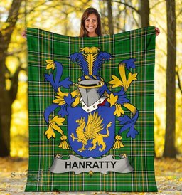 Scottish Hanratty or O'Hanraghty Coat of Arms Family Crest Ireland Blanket Irish National Tartan Irish County Blanket
