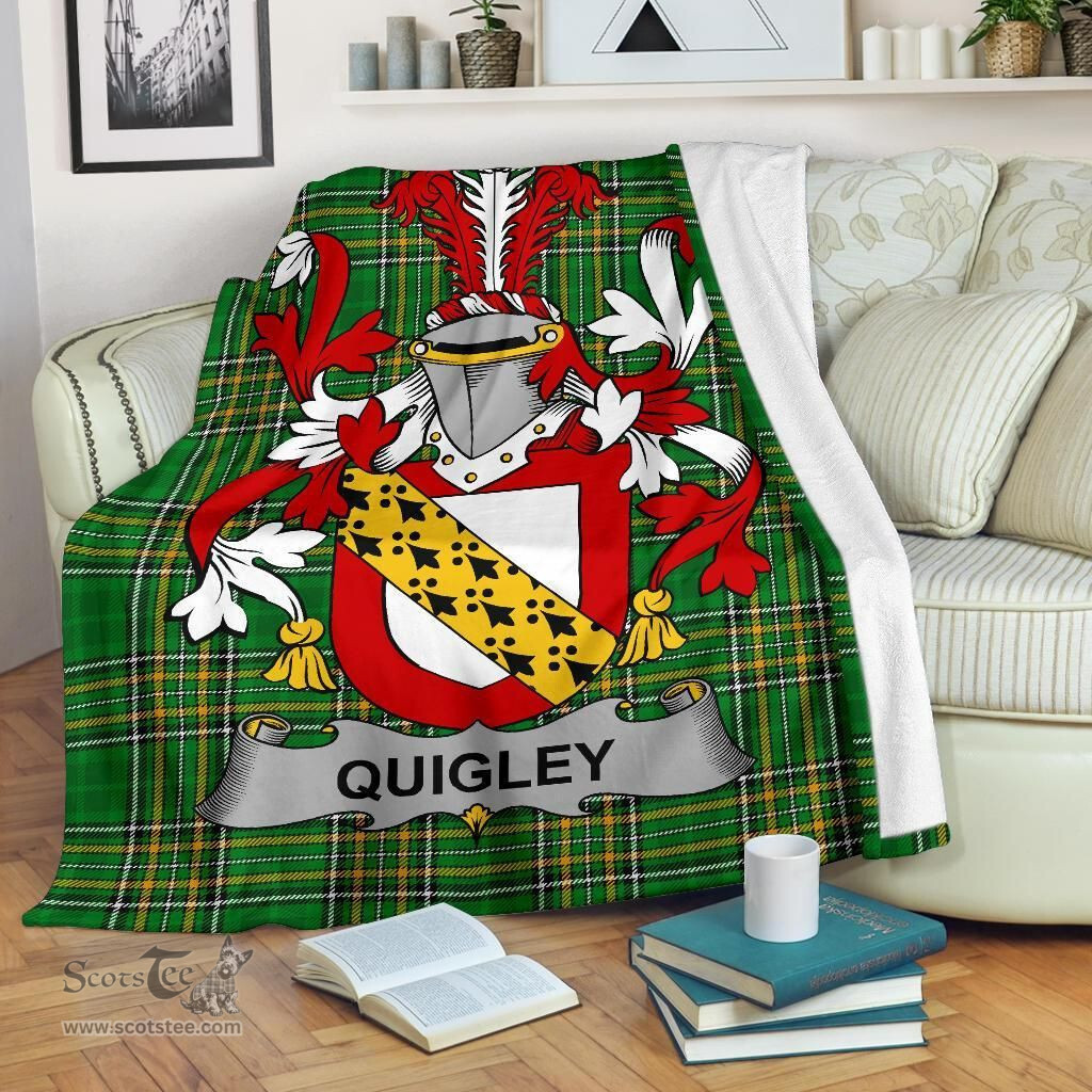 Scottish Quigley or O'Quigley Coat of Arms Family Crest Ireland Blanket Irish National Tartan Irish County Blanket