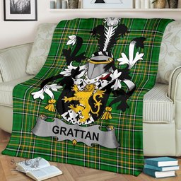 Scottish Grattan or McGrattan Coat of Arms Family Crest Ireland Blanket Irish National Tartan Irish County Blanket