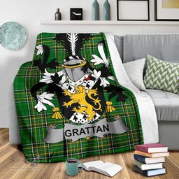 Scottish Grattan or McGrattan Coat of Arms Family Crest Ireland Blanket Irish National Tartan Irish County Blanket