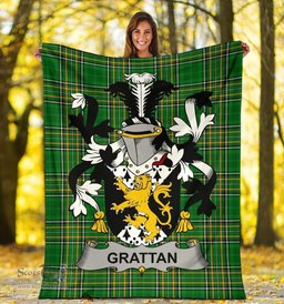 Scottish Grattan or McGrattan Coat of Arms Family Crest Ireland Blanket Irish National Tartan Irish County Blanket