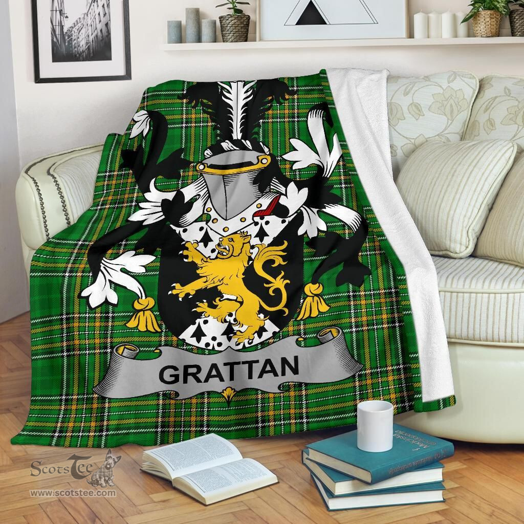 Scottish Grattan or McGrattan Coat of Arms Family Crest Ireland Blanket Irish National Tartan Irish County Blanket