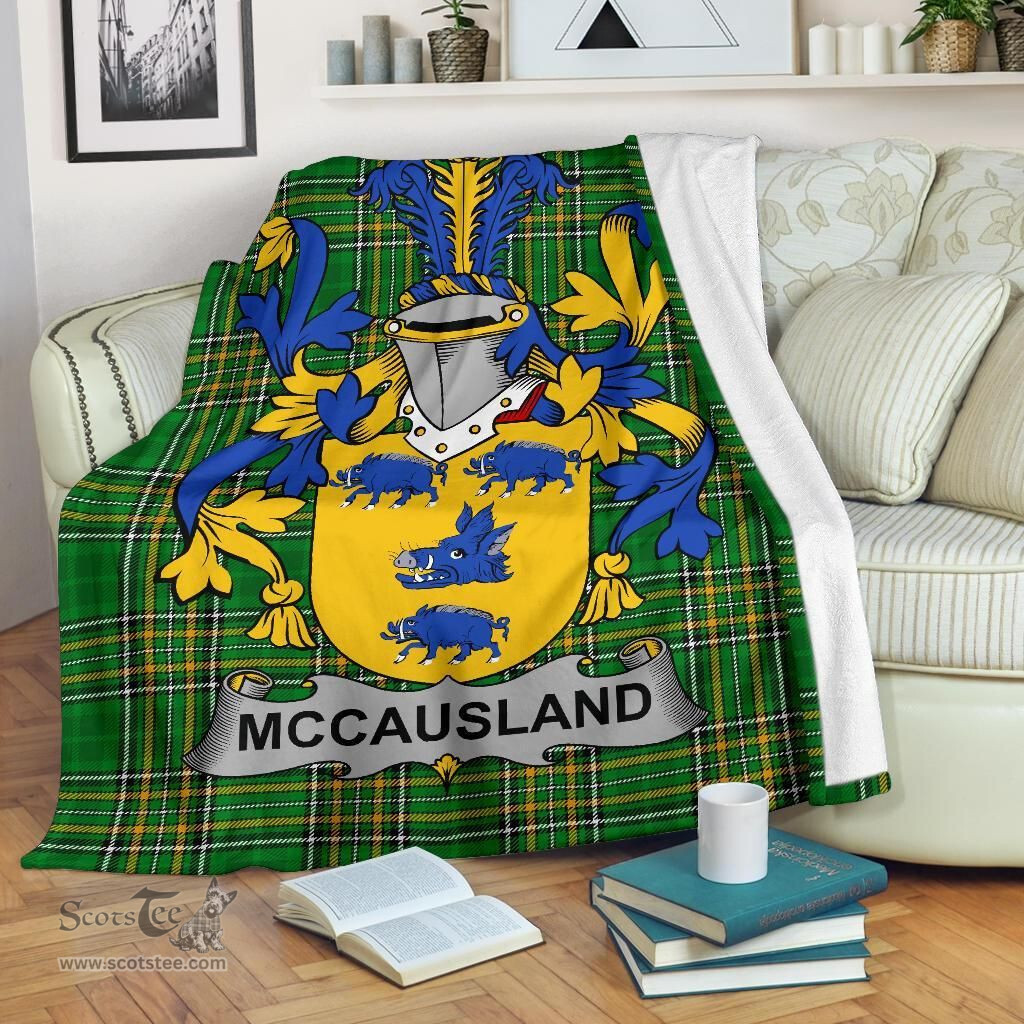 Scottish McCausland Coat of Arms Family Crest Ireland Blanket Irish National Tartan Irish County Blanket