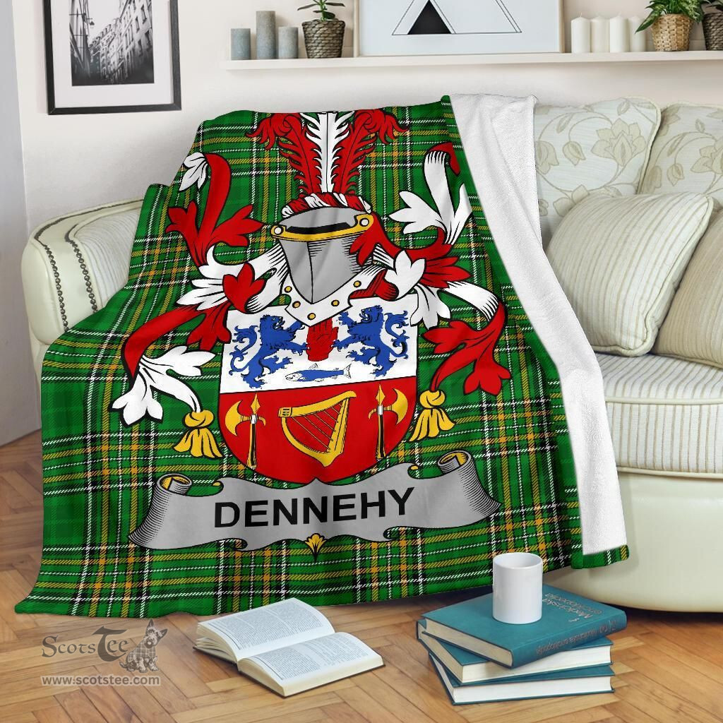 Scottish Dennehy or O'Dennehy Coat of Arms Family Crest Ireland Blanket Irish National Tartan Irish County Blanket