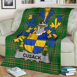 Scottish Cusack Coat of Arms Family Crest Ireland Blanket Irish National Tartan Irish County Blanket