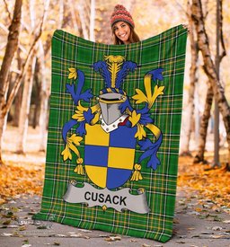 Scottish Cusack Coat of Arms Family Crest Ireland Blanket Irish National Tartan Irish County Blanket