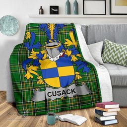 Scottish Cusack Coat of Arms Family Crest Ireland Blanket Irish National Tartan Irish County Blanket