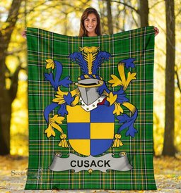 Scottish Cusack Coat of Arms Family Crest Ireland Blanket Irish National Tartan Irish County Blanket