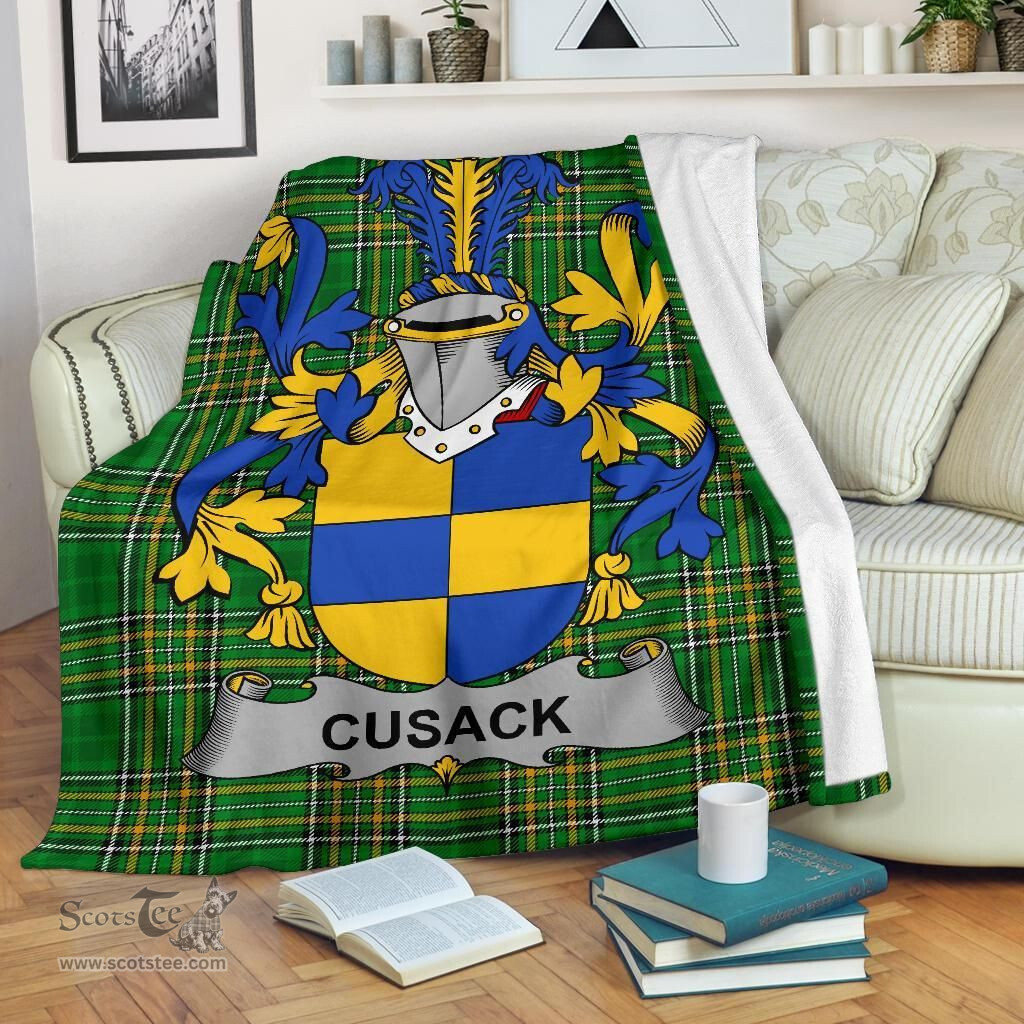 Scottish Cusack Coat of Arms Family Crest Ireland Blanket Irish National Tartan Irish County Blanket