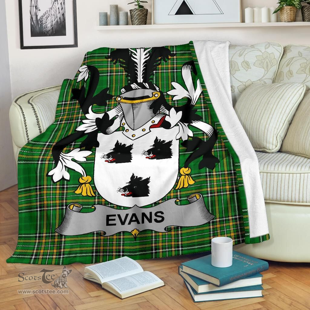 Scottish Evans Coat of Arms Family Crest Ireland Blanket Irish National Tartan Irish County Blanket