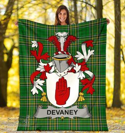 Scottish Devaney or O'Devaney Coat of Arms Family Crest Ireland Blanket Irish National Tartan Irish County Blanket