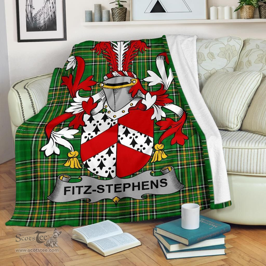 Scottish Fitz-Stephens Coat of Arms Family Crest Ireland Blanket Irish National Tartan Irish County Blanket