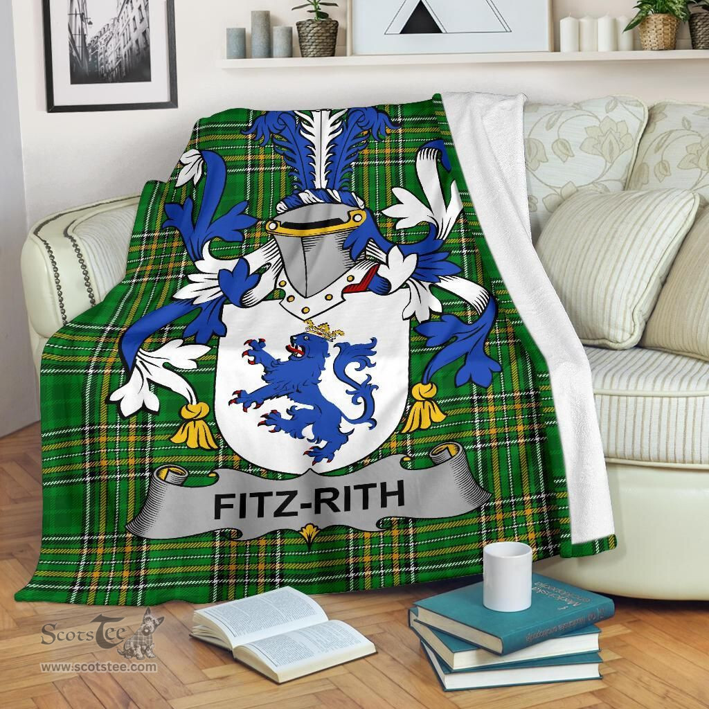 Scottish Fitz-Rith Coat of Arms Family Crest Ireland Blanket Irish National Tartan Irish County Blanket
