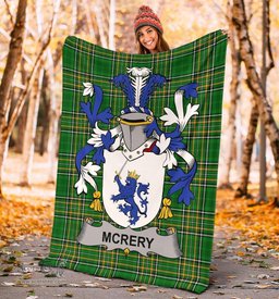Scottish McRery or McCrery Coat of Arms Family Crest Ireland Blanket Irish National Tartan Irish County Blanket