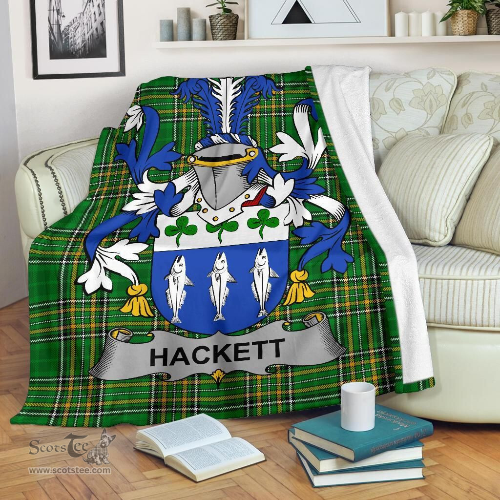 Scottish Hackett Coat of Arms Family Crest Ireland Blanket Irish National Tartan Irish County Blanket