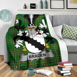 Scottish Braden or O'Braden Coat of Arms Family Crest Ireland Blanket Irish National Tartan Irish County Blanket