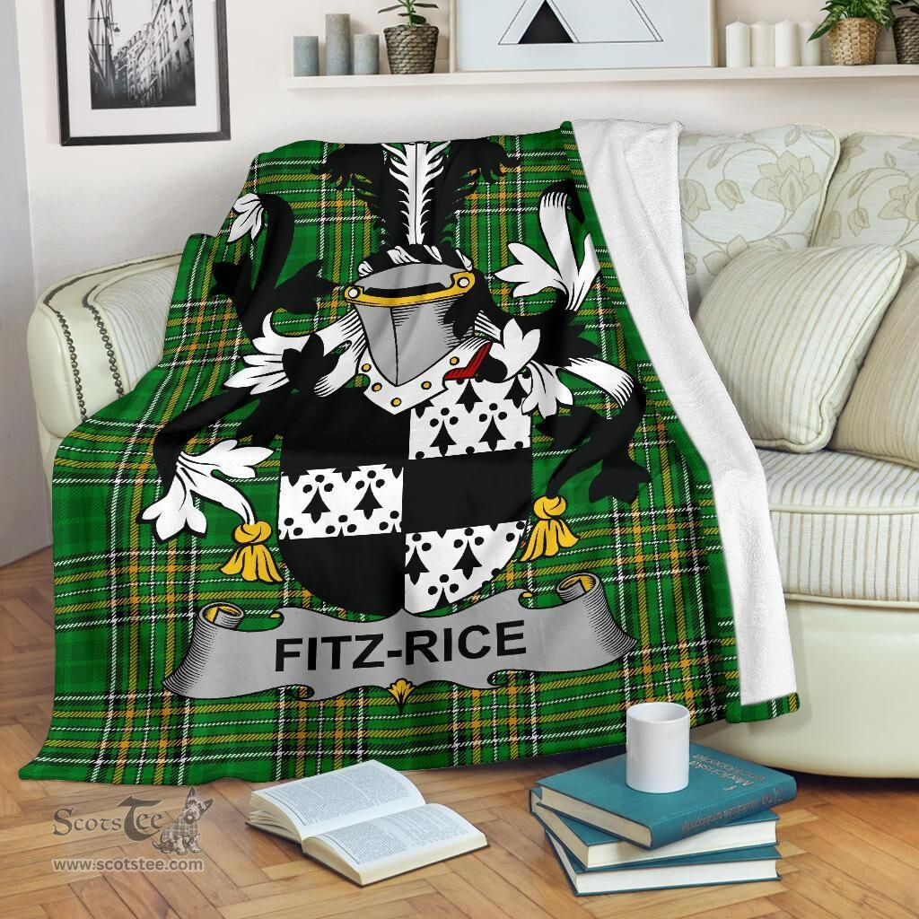 Scottish Fitz-Rice Coat of Arms Family Crest Ireland Blanket Irish National Tartan Irish County Blanket