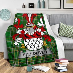 Scottish Fitz-Oliver Coat of Arms Family Crest Ireland Blanket Irish National Tartan Irish County Blanket