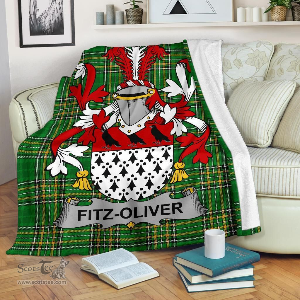 Scottish Fitz-Oliver Coat of Arms Family Crest Ireland Blanket Irish National Tartan Irish County Blanket