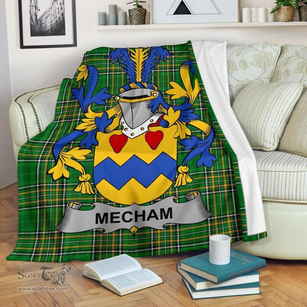 Scottish Mecham Coat of Arms Family Crest Ireland Blanket Irish National Tartan Irish County Blanket