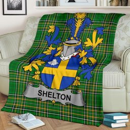 Scottish Shelton Coat of Arms Family Crest Ireland Blanket Irish National Tartan Irish County Blanket