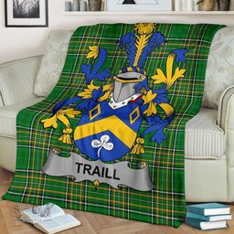 Scottish Traill or Trayle Coat of Arms Family Crest Ireland Blanket Irish National Tartan Irish County Blanket