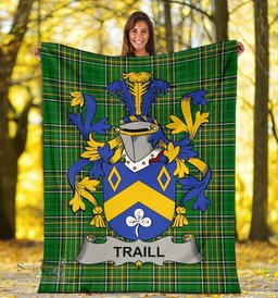 Scottish Traill or Trayle Coat of Arms Family Crest Ireland Blanket Irish National Tartan Irish County Blanket