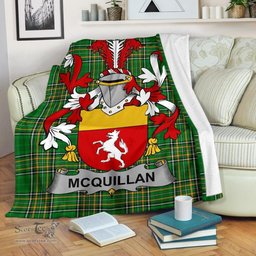 Scottish Quillan or McQuillan Coat of Arms Family Crest Ireland Blanket Irish National Tartan Irish County Blanket