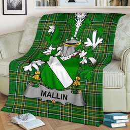 Scottish Mallin or O'Mallan Coat of Arms Family Crest Ireland Blanket Irish National Tartan Irish County Blanket