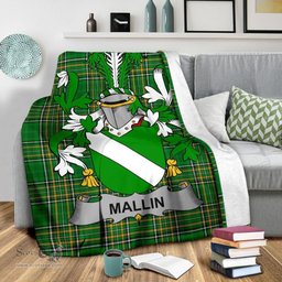 Scottish Mallin or O'Mallan Coat of Arms Family Crest Ireland Blanket Irish National Tartan Irish County Blanket