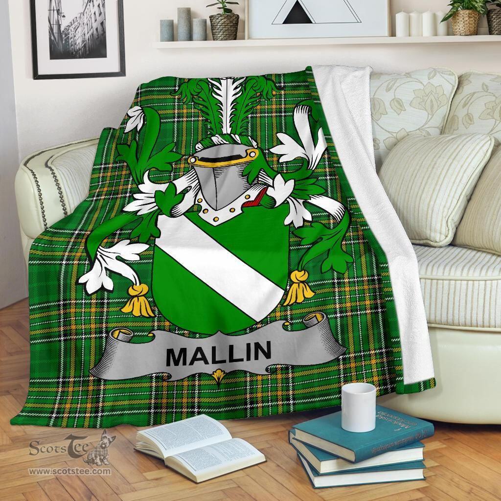Scottish Mallin or O'Mallan Coat of Arms Family Crest Ireland Blanket Irish National Tartan Irish County Blanket