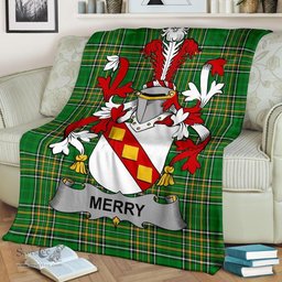 Scottish Merry or O'Merry Coat of Arms Family Crest Ireland Blanket Irish National Tartan Irish County Blanket