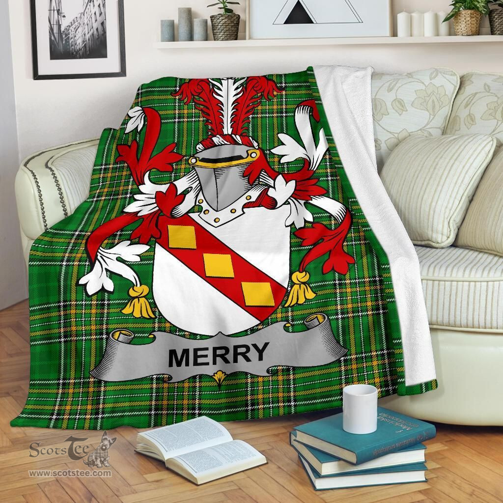 Scottish Merry or O'Merry Coat of Arms Family Crest Ireland Blanket Irish National Tartan Irish County Blanket
