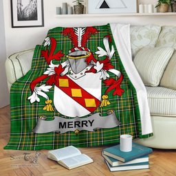 Scottish Merry or O'Merry Coat of Arms Family Crest Ireland Blanket Irish National Tartan Irish County Blanket