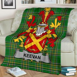 Scottish Keevan or O'Kevane Coat of Arms Family Crest Ireland Blanket Irish National Tartan Irish County Blanket