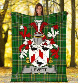 Scottish Levett or Lyvett Coat of Arms Family Crest Ireland Blanket Irish National Tartan Irish County Blanket