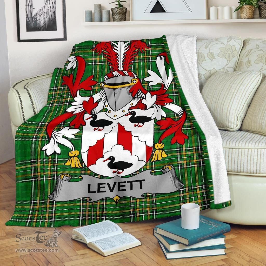 Scottish Levett or Lyvett Coat of Arms Family Crest Ireland Blanket Irish National Tartan Irish County Blanket