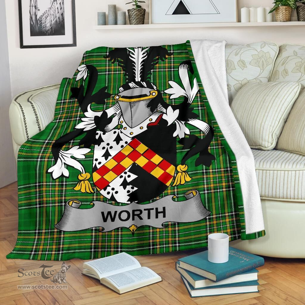 Scottish Worth or McWorth Coat of Arms Family Crest Ireland Blanket Irish National Tartan Irish County Blanket