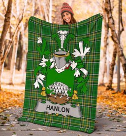 Scottish Hanlon or O'Hanlon Coat of Arms Family Crest Ireland Blanket Irish National Tartan Irish County Blanket
