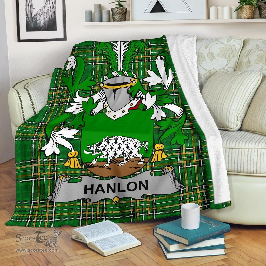 Scottish Hanlon or O'Hanlon Coat of Arms Family Crest Ireland Blanket Irish National Tartan Irish County Blanket