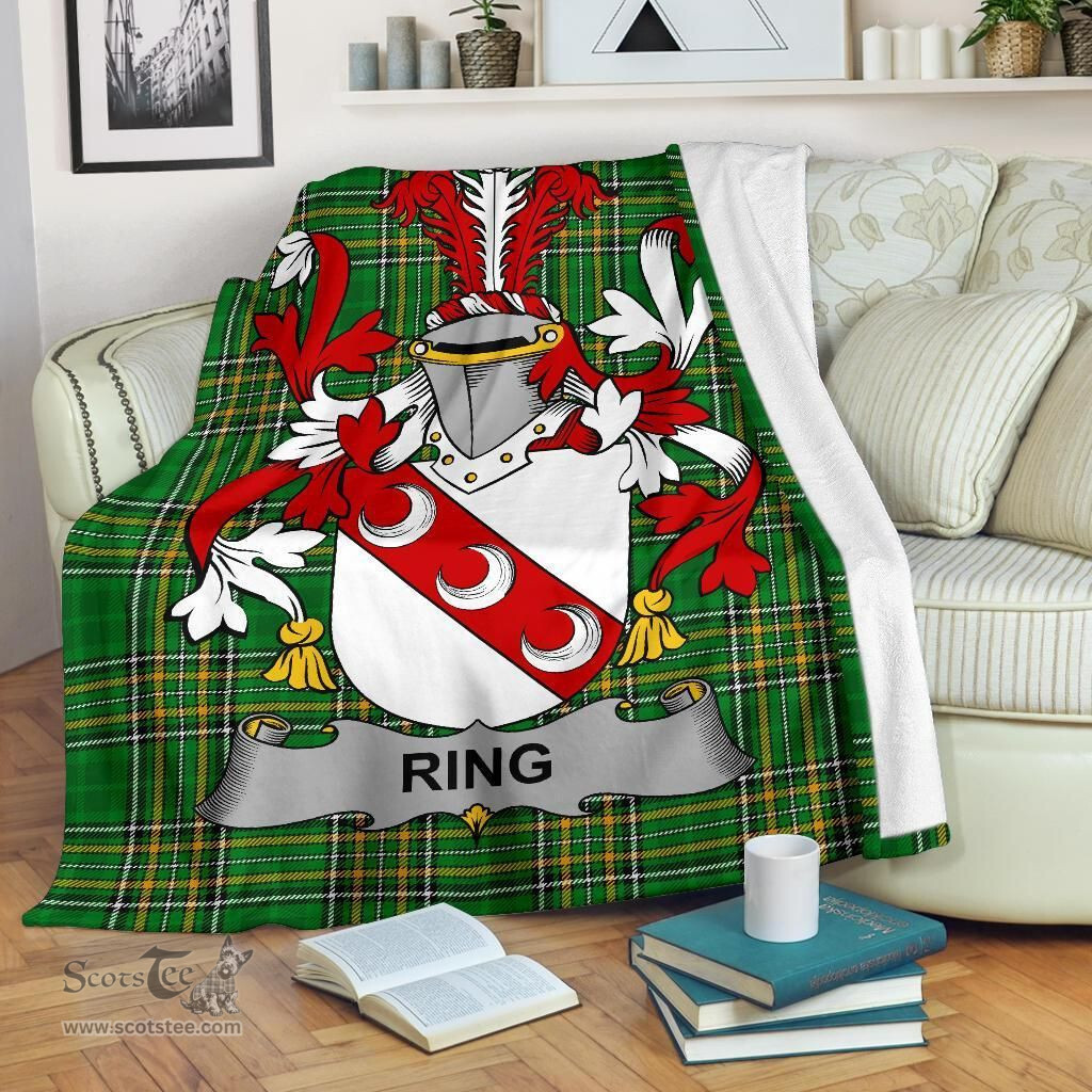 Scottish Ring or O'Ring Coat of Arms Family Crest Ireland Blanket Irish National Tartan Irish County Blanket