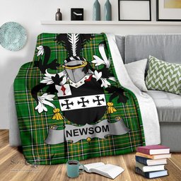 Scottish Newsom or Newsam Coat of Arms Family Crest Ireland Blanket Irish National Tartan Irish County Blanket